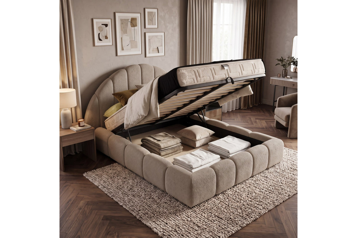Pat Tapițat LUNA SOLE – Design cu Tăblie Semirotundă, Inspirat din Răsărit