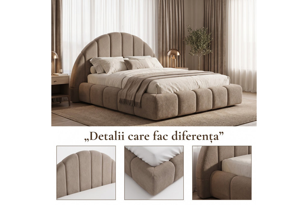 Pat Tapițat LUNA SOLE – Design cu Tăblie Semirotundă, Inspirat din Răsărit