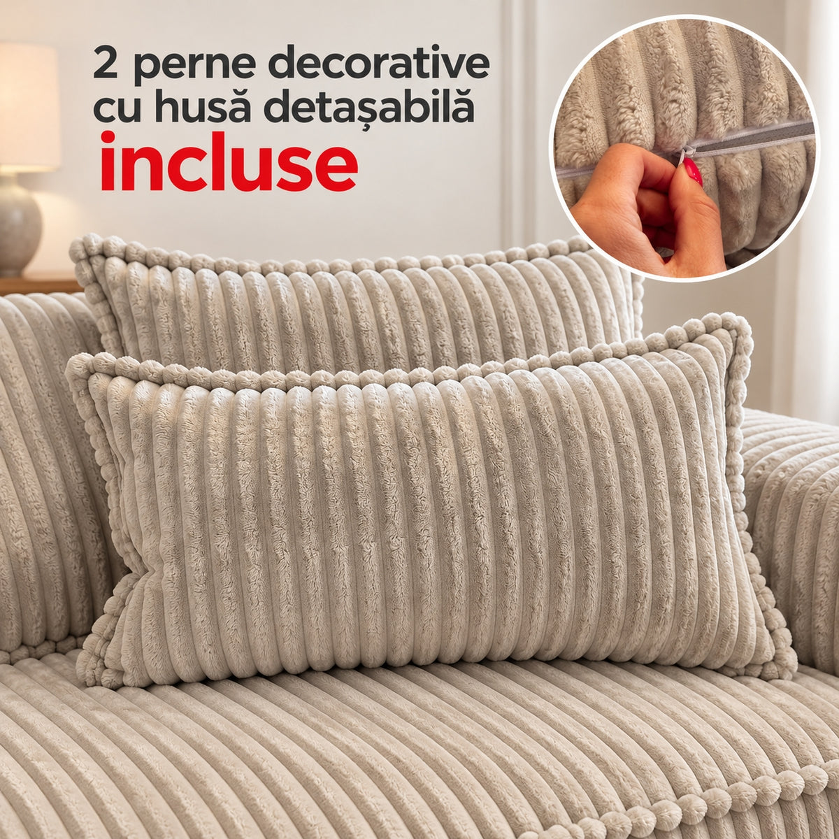 Canapea extensibilă SECONDA 2 perne decorative incluse