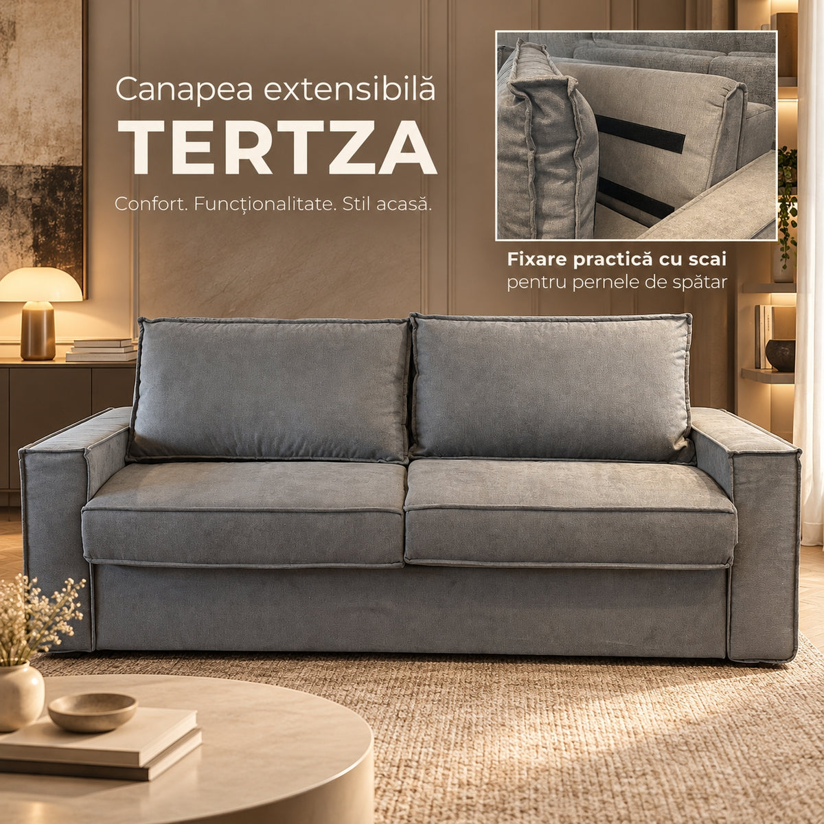 Canapea extensibilă TERTZA C3, cu saltea 140x190x20 cm