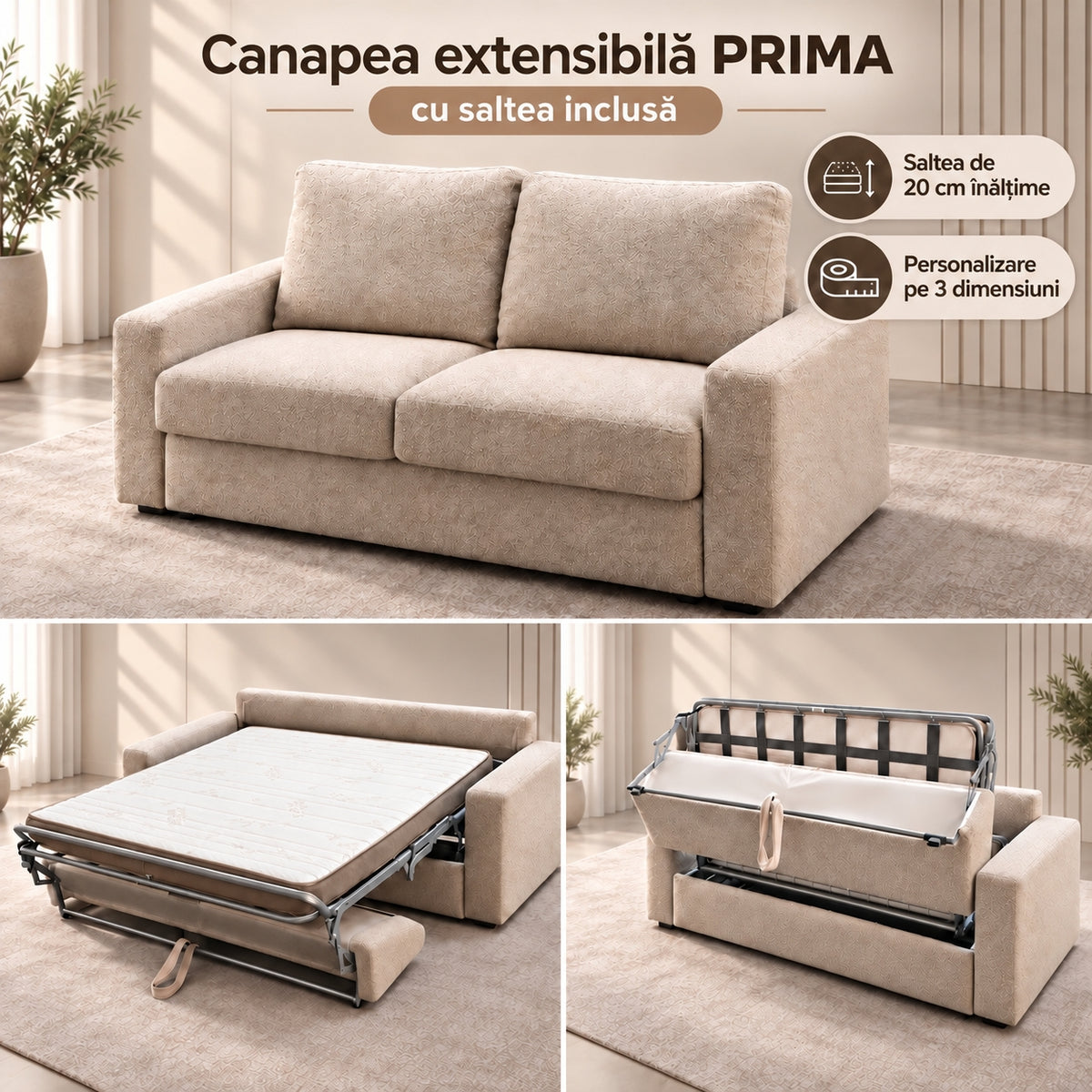 Canapea extensibilă PRIMA colaj cu salteaua inclusă