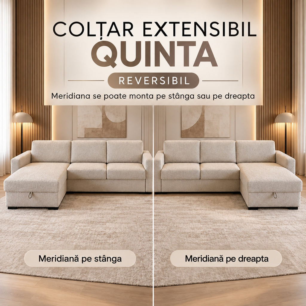 Colțar extensibil QUINTA C4+M, reversibil, meridiana pe stânga sau pe dreapta