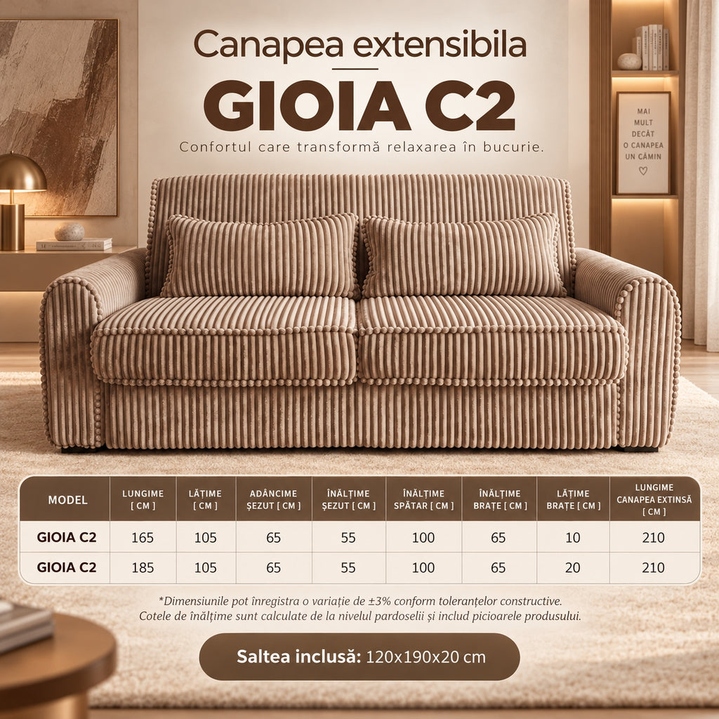 Canapea extensibilă GIOIA C2, cu saltea inclusă
