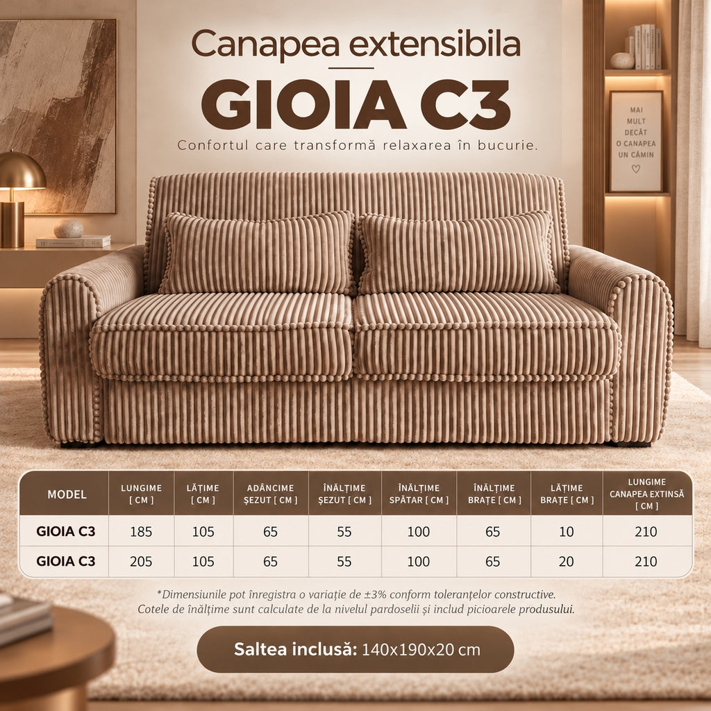 Canapea extensibilă GIOIA C3, cu saltea inclusă