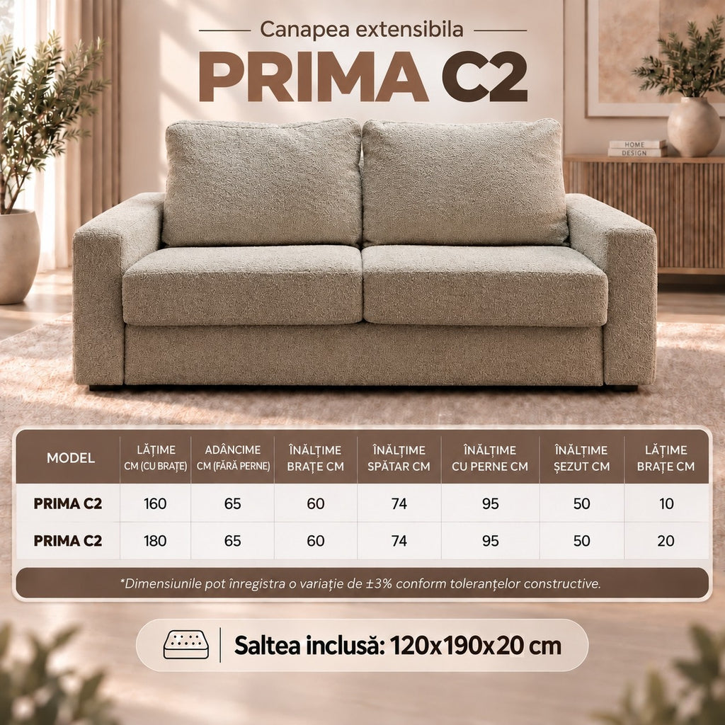 Canapea extensibilă PRIMA dimensiuni PRIMA C2