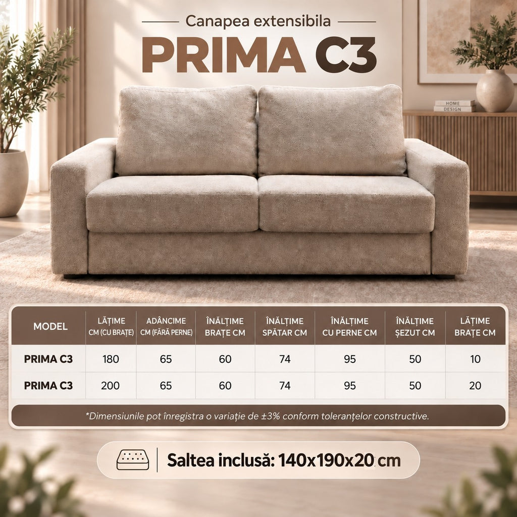 Canapea extensibilă PRIMA dimensiuni PRIMA C3
