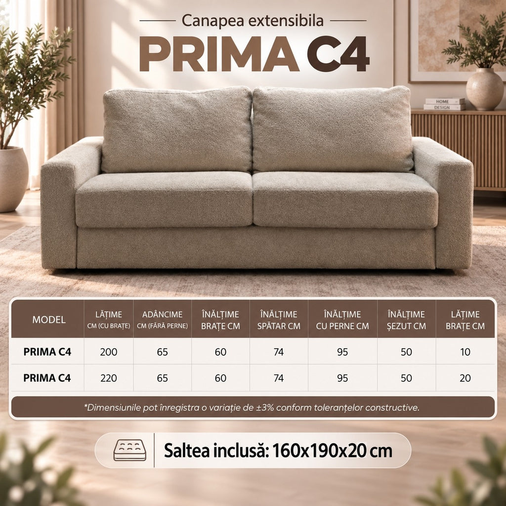 Canapea extensibilă PRIMA dimensiuni PRIMA C4