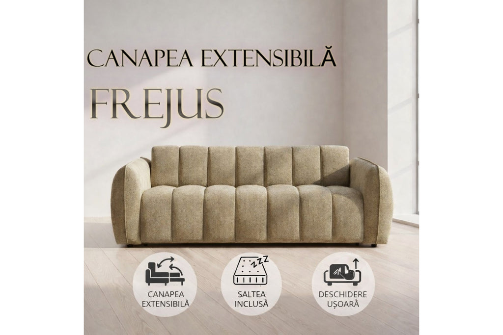 Canapea Extensibilă FREJUS – Sistem Ribalta, Saltea cu Husă Detașabilă și Design Modern
