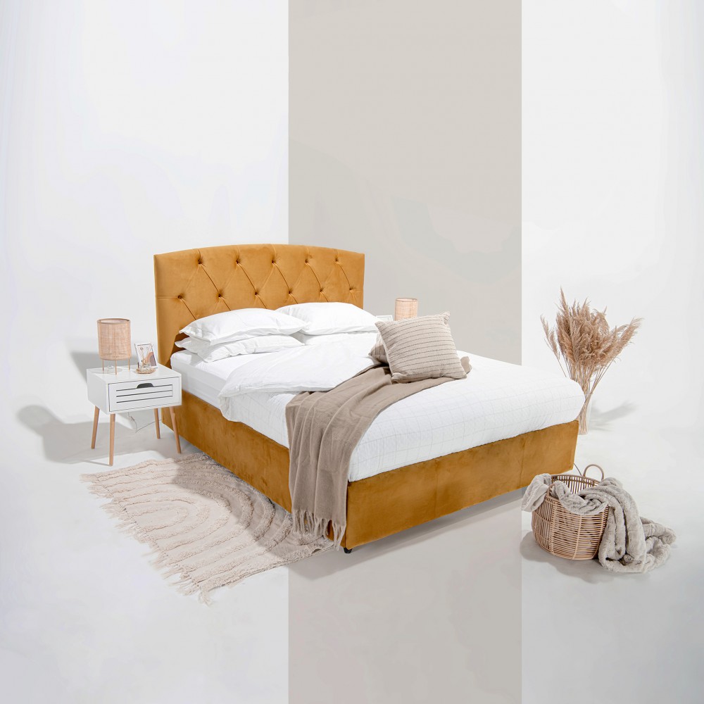 Pat tapitat CHESTER cu somiera rabatabila si spatiu de depozitare