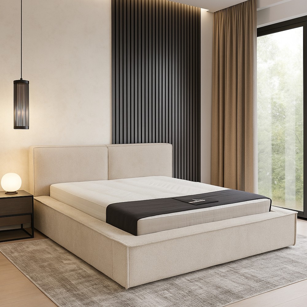 Pat tapitat TUDOR cu somiera rabatabila si spatiu de depozitare