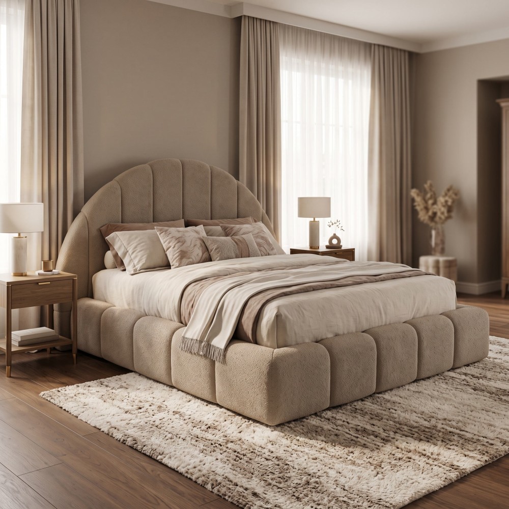 Pat Tapițat LUNA SOLE – Design cu Tăblie Semirotundă, Inspirat din Răsărit