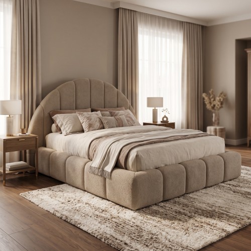 Pat Tapițat LUNA SOLE – Design cu Tăblie Semirotundă, Inspirat din Răsărit