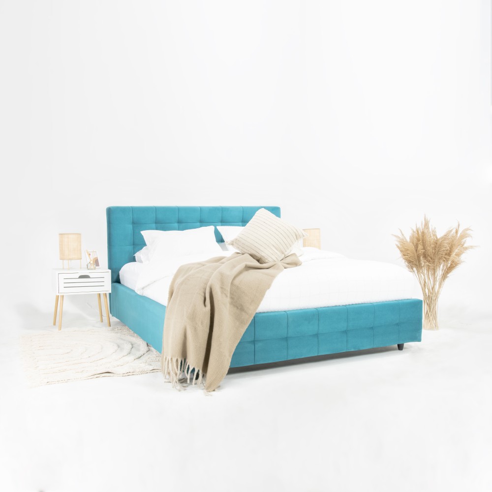 Pat Tapițat ABRA NEW – Design Geometric Modern, Somieră Rabatabilă și Depozitare