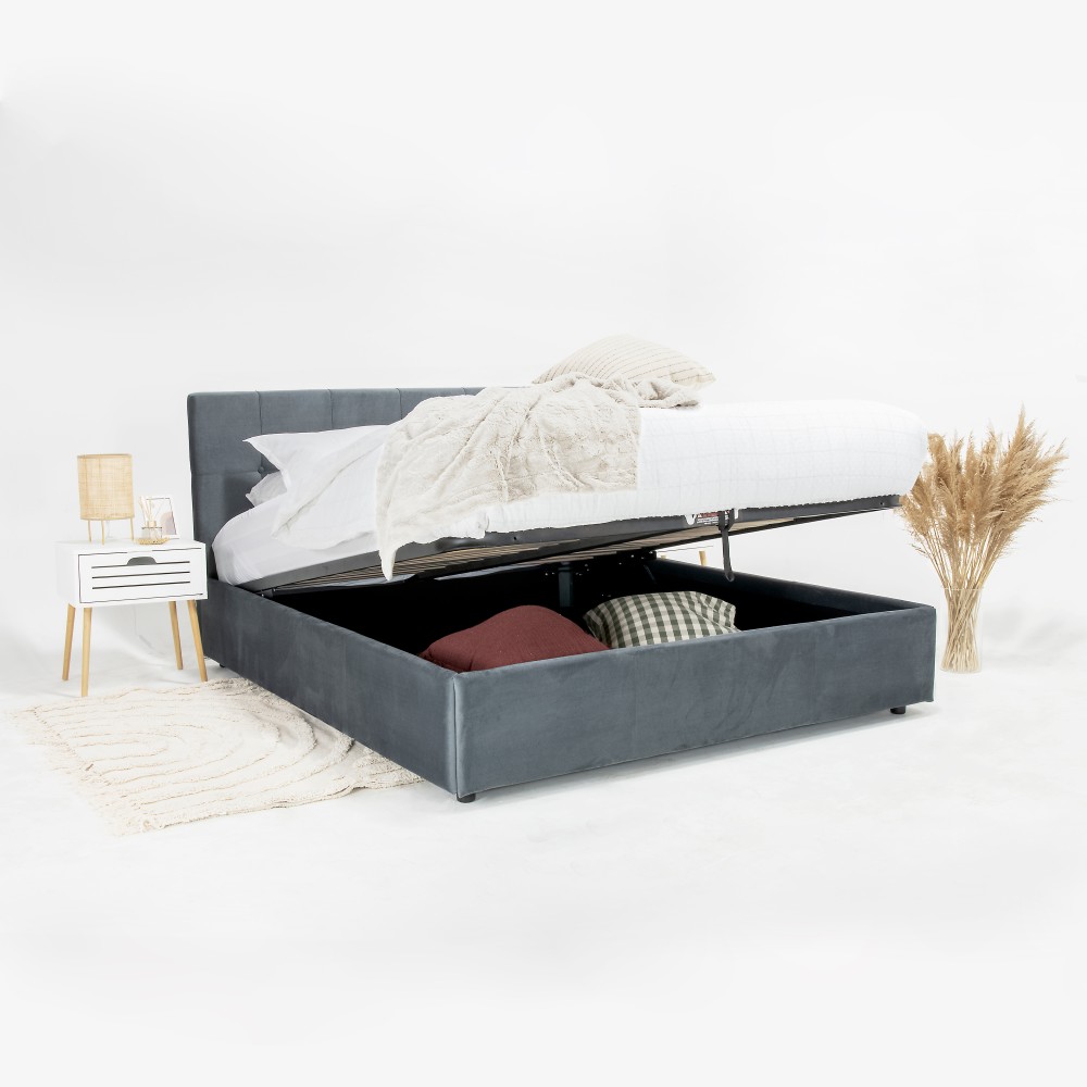 Pat Tapițat AMORE NEW – Design Simetric, Somieră Rabatabilă și Spațiu de Depozitare