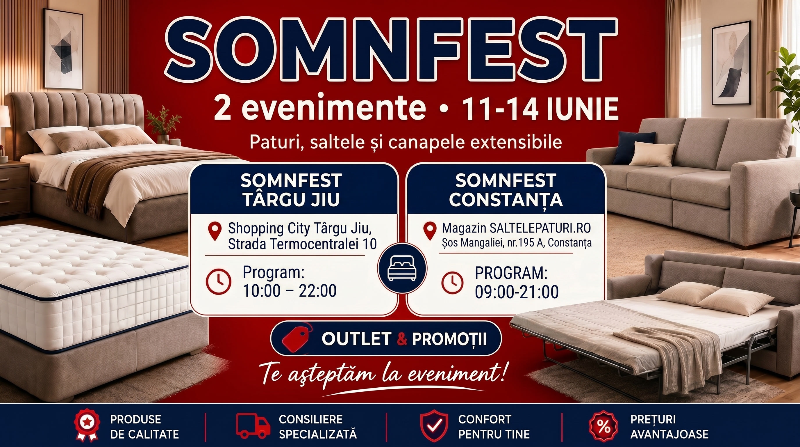 SOMNFEST TÂRGU JIU și CONSTANȚA - 11–14 Iunie - Paturi, saltele și canapele extensibile